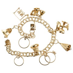Vintage Yellow Gold Double Spiral Link Wedding Theme Charm Bracelet