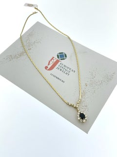 Vintage Gelbgold-Tropfen-Halskette mit Diamanten und Saphiren IGI-zertifiziert