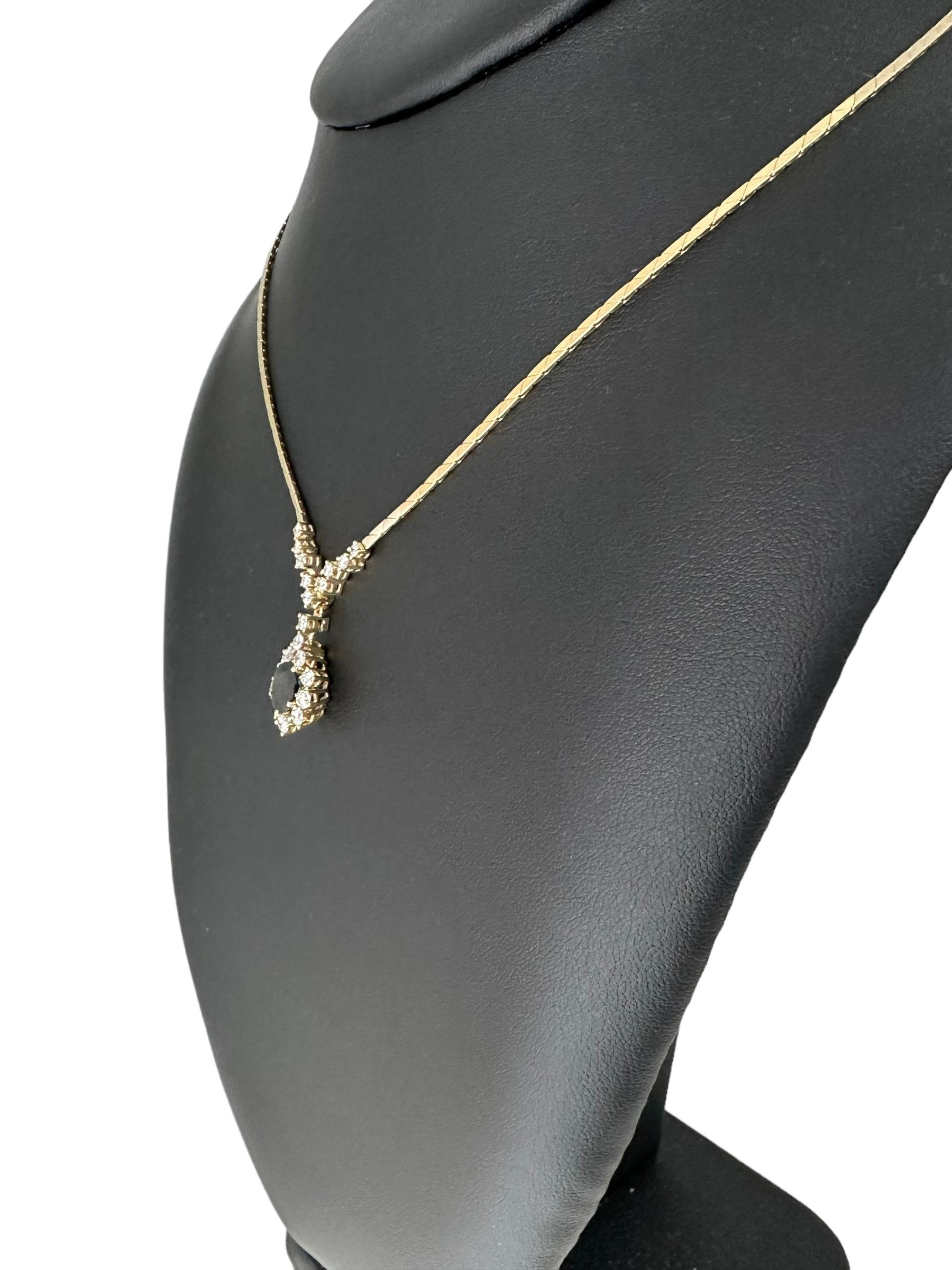 Mixed Cut Vintage Yellow Gold Drop Necklace with Diamonds and Sapphire IGI Certified For Sale