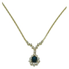 Vintage Yellow Gold Drop Necklace with Diamonds and Sapphire IGI Certified
