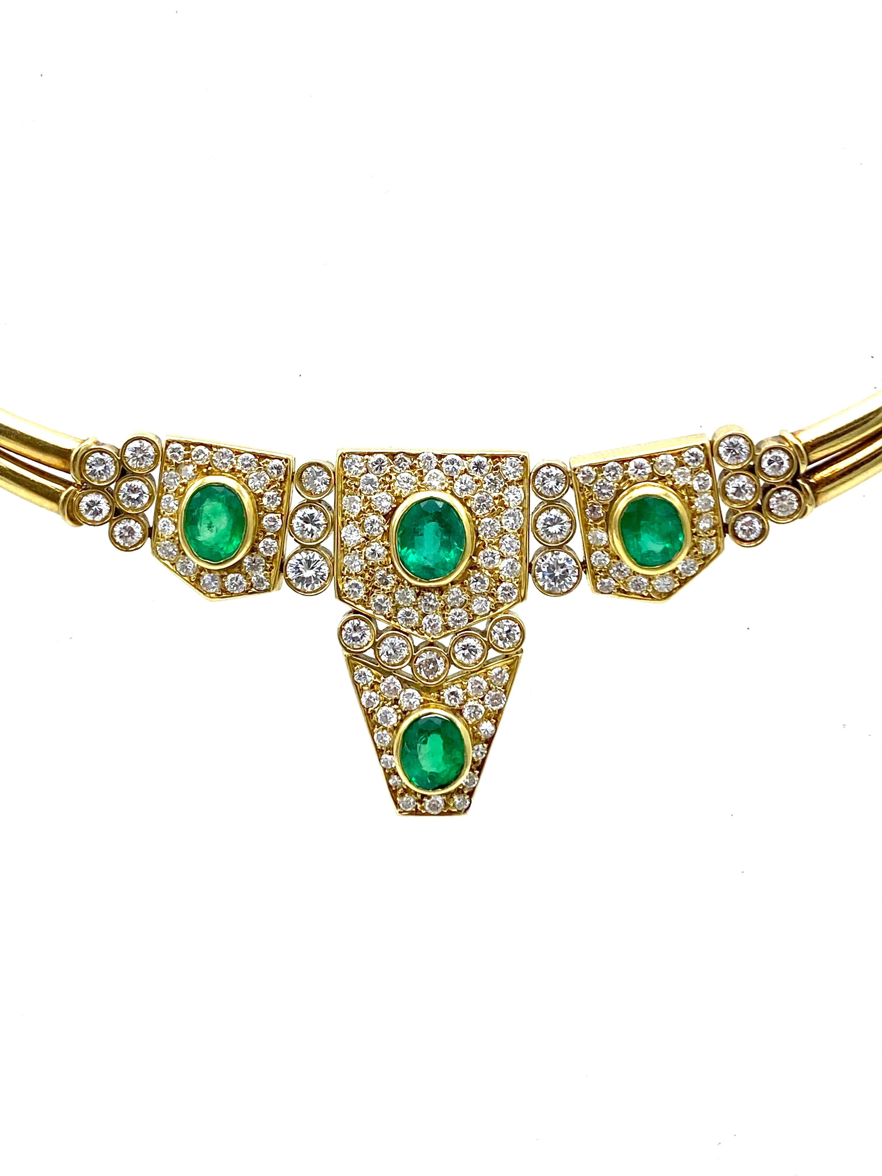 Round Cut Vintage Yellow Gold, Emerald and Diamond Necklace