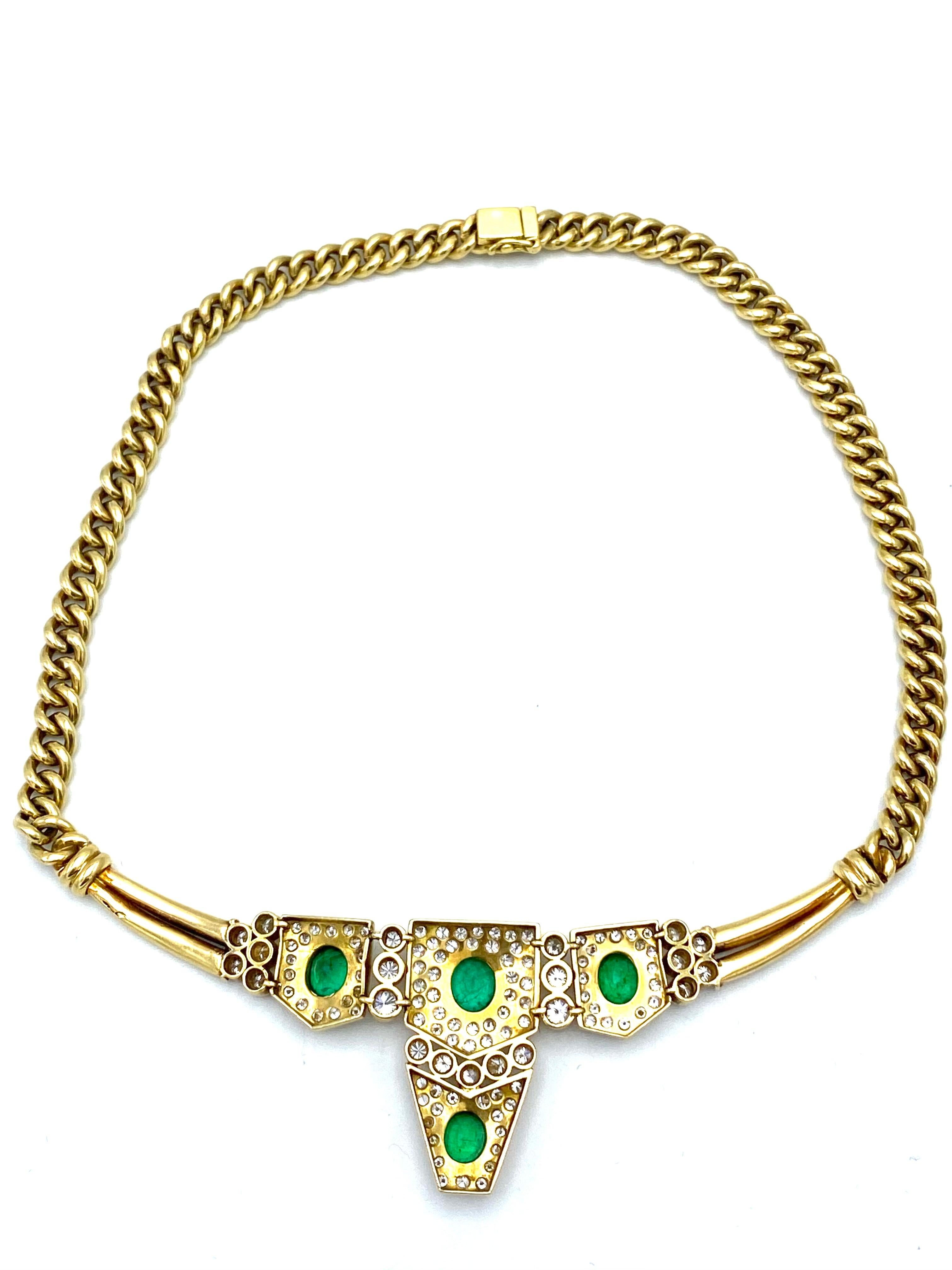 Vintage Yellow Gold, Emerald and Diamond Necklace 2