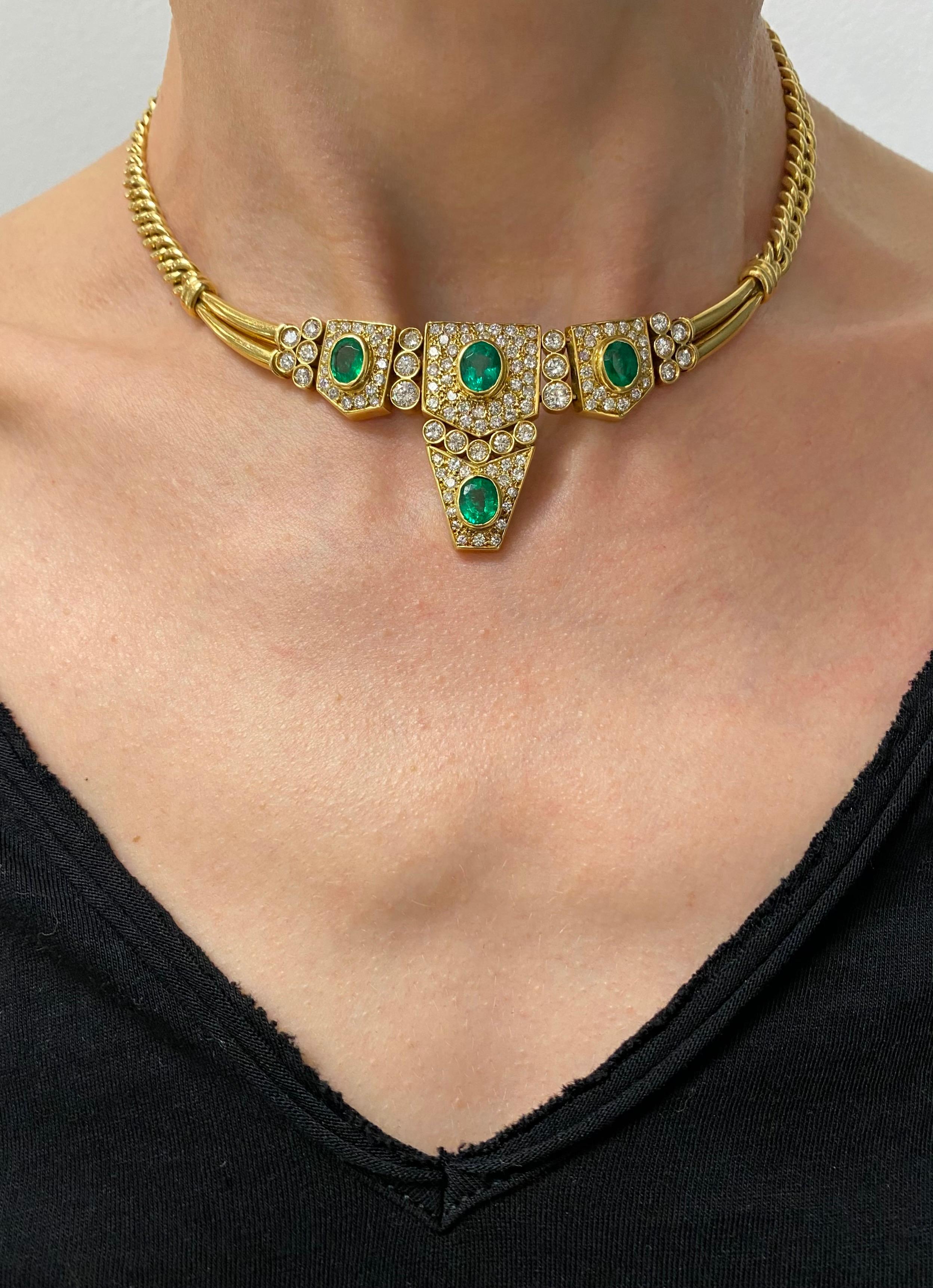 Vintage Yellow Gold, Emerald and Diamond Necklace 4