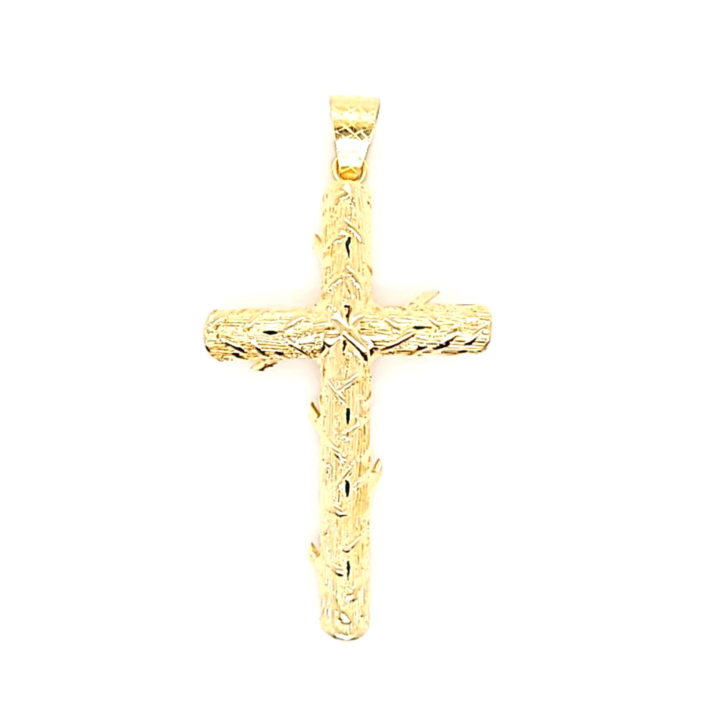 Vintage Yellow Gold Emerald Cross with Bark Finish In Good Condition For Sale In Coral Gables, FL