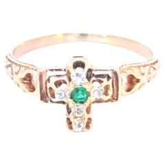 Anillo cruzado esmeralda diamante oro amarillo vintage