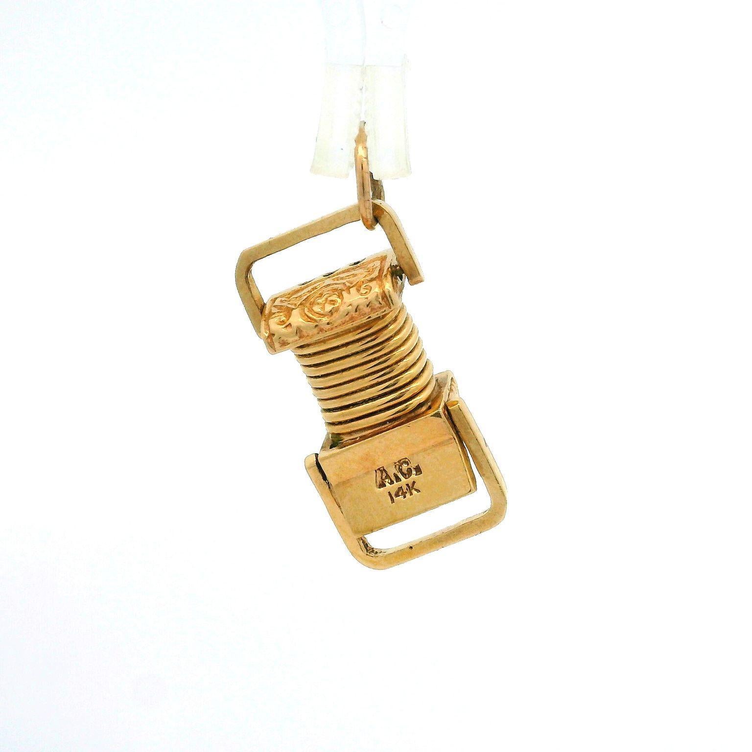 Pendentif en or jaune et émail avec breloque en 3D pour accordéon actionnable Bon état - En vente à Montclair, NJ