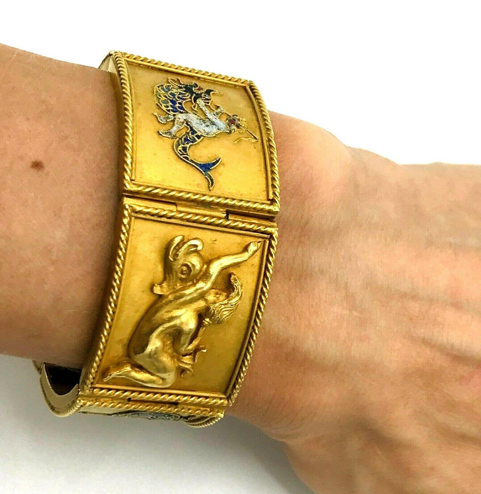 Women's Vintage Gold Bracelet Enamel Mythological