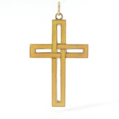 Vintage Yellow Gold & Enamel Open Cross Pendant — Signed Tiffany & Co. 18K