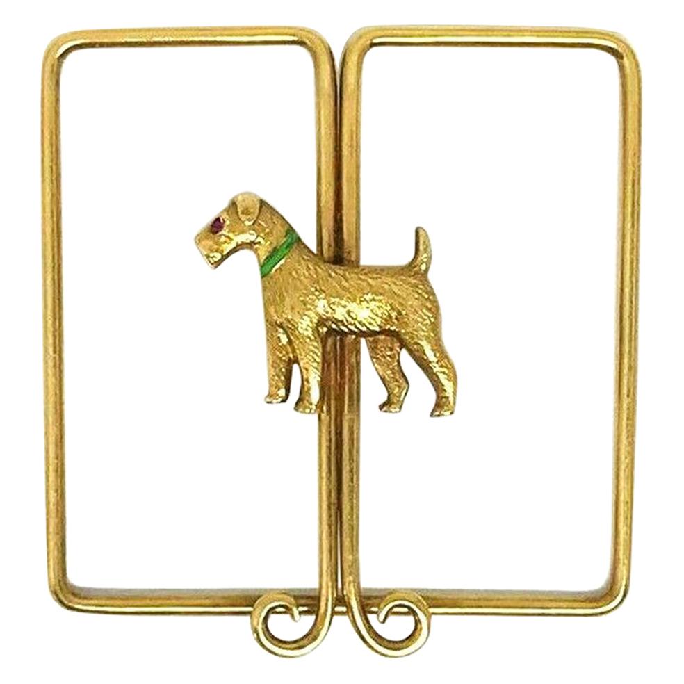 Vintage Yellow Gold Enamel Ruby Dog Money Clip