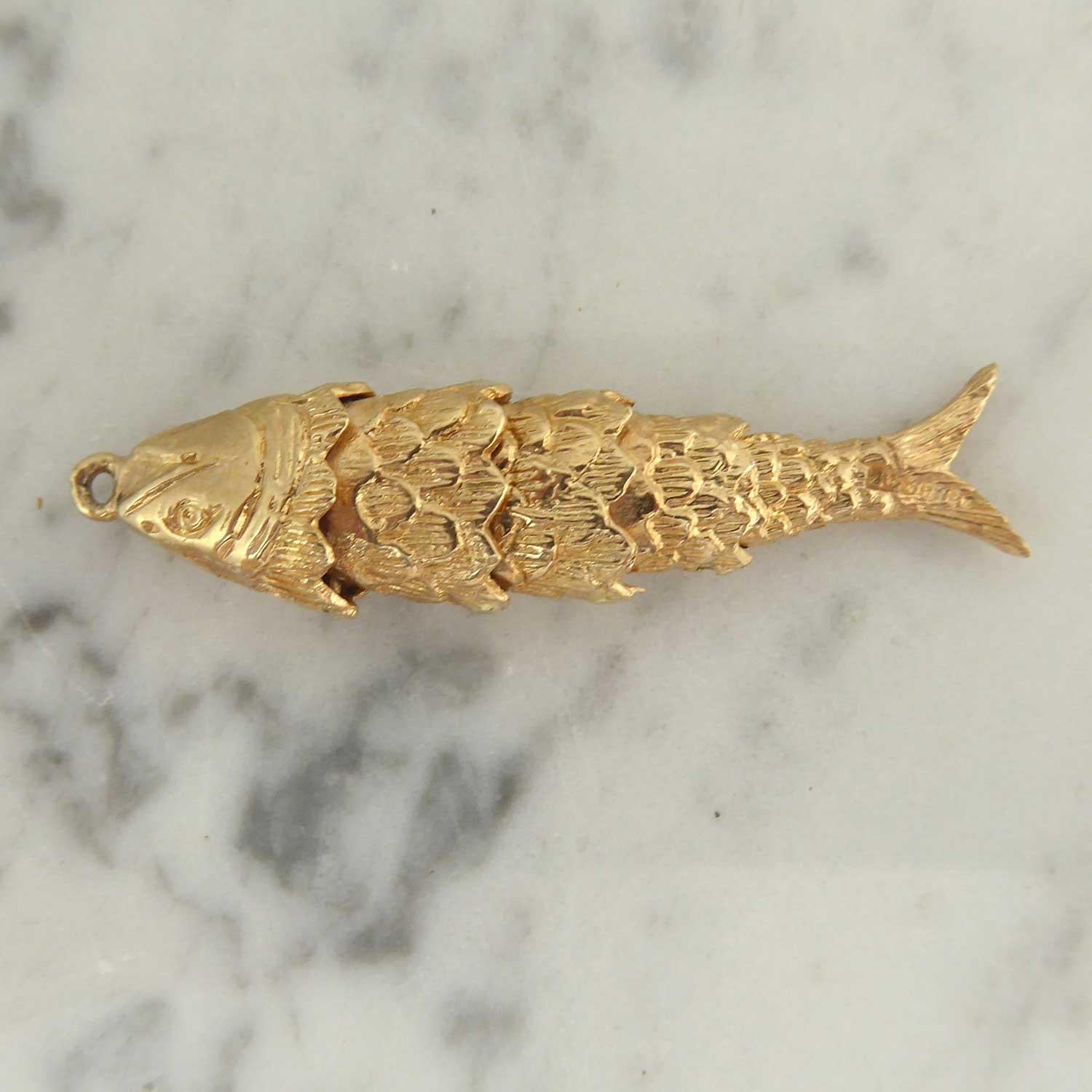 Vintage Yellow Gold Fish Charm, Hallmarked, 1975 3