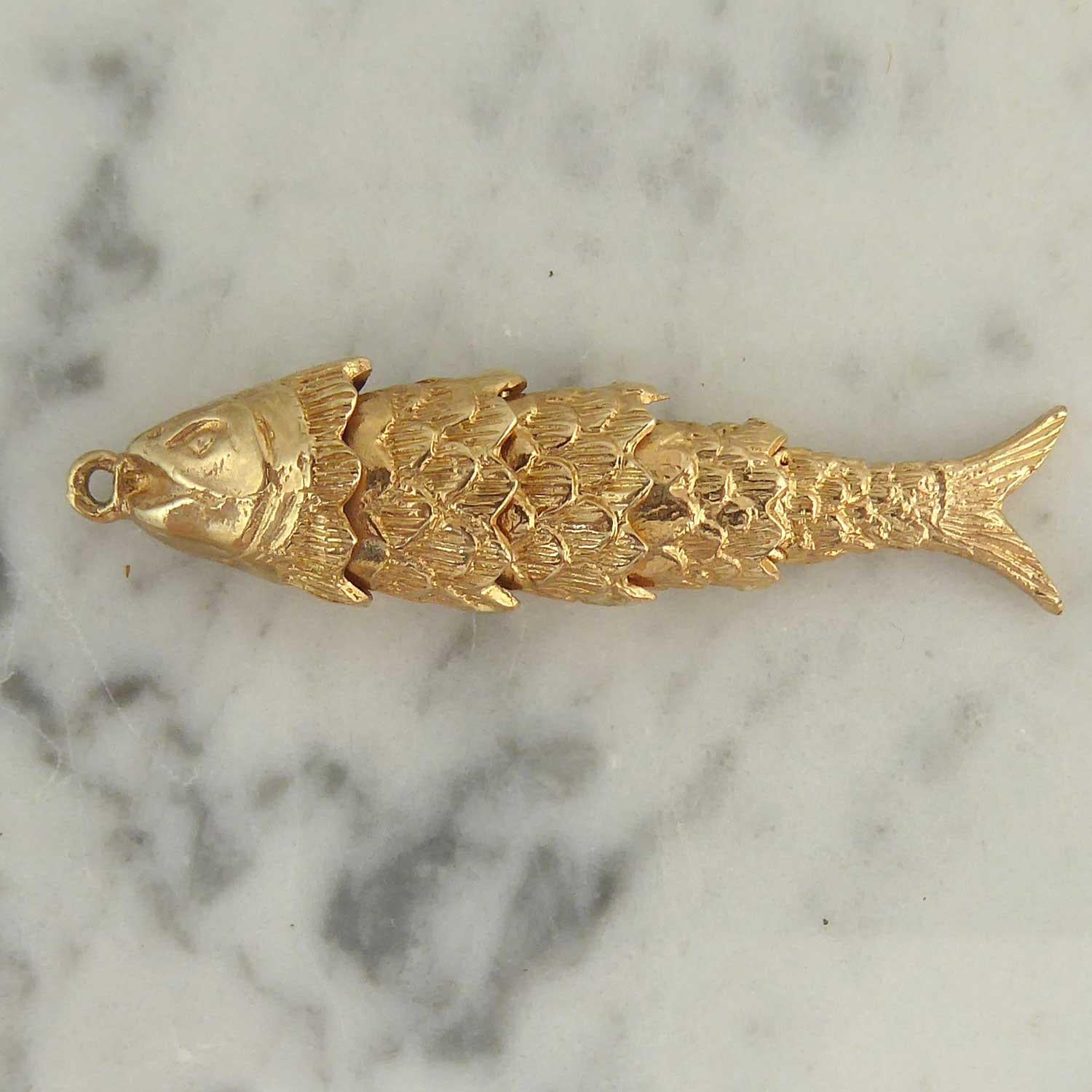 Vintage Yellow Gold Fish Charm, Hallmarked, 1975 4