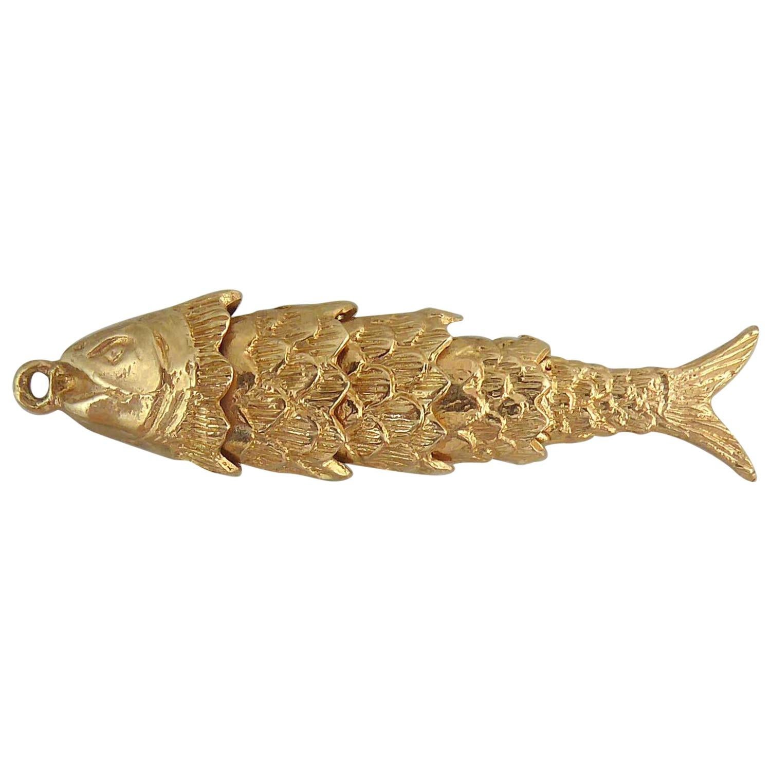 Vintage Yellow Gold Fish Charm, Hallmarked, 1975