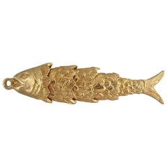 Retro Yellow Gold Fish Charm, Hallmarked, 1975