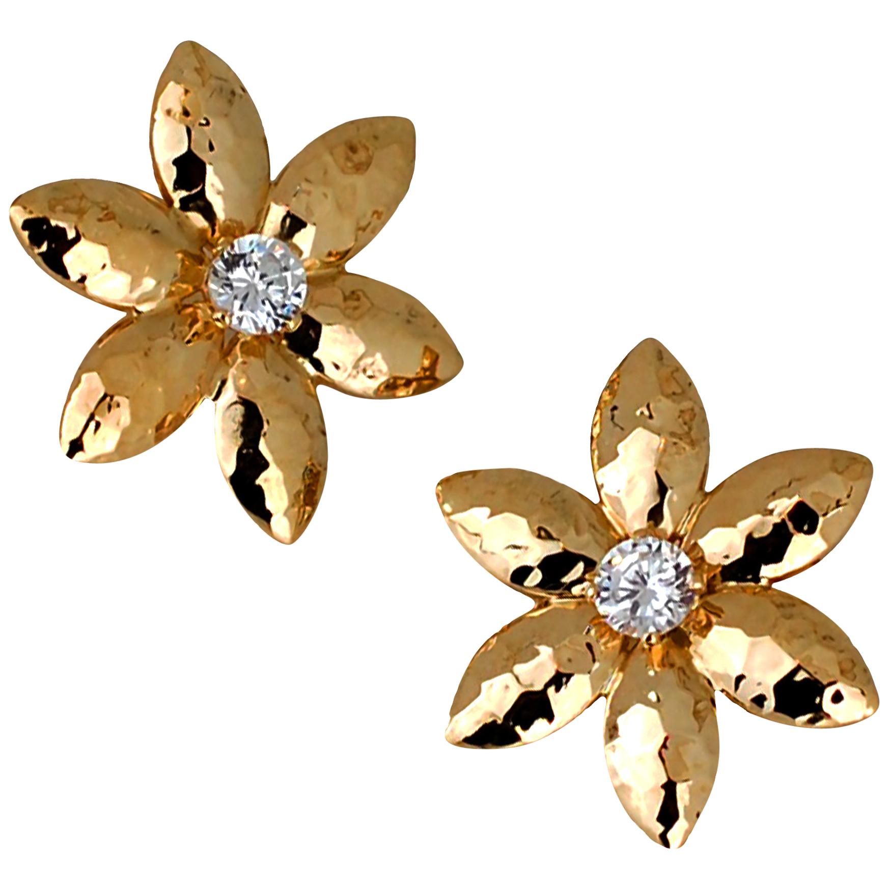 Hammered Gold and Diamond Earrings For Sale at 1stDibs