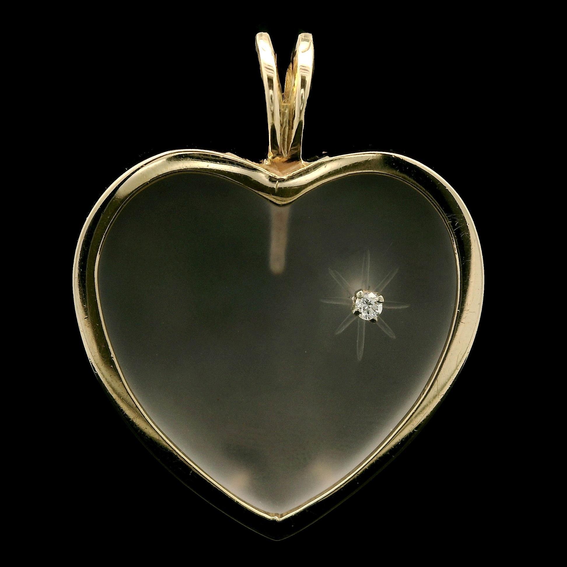Pendentif cœur vintage en or jaune dépoli, quartz et diamants Bon état - En vente à Montclair, NJ