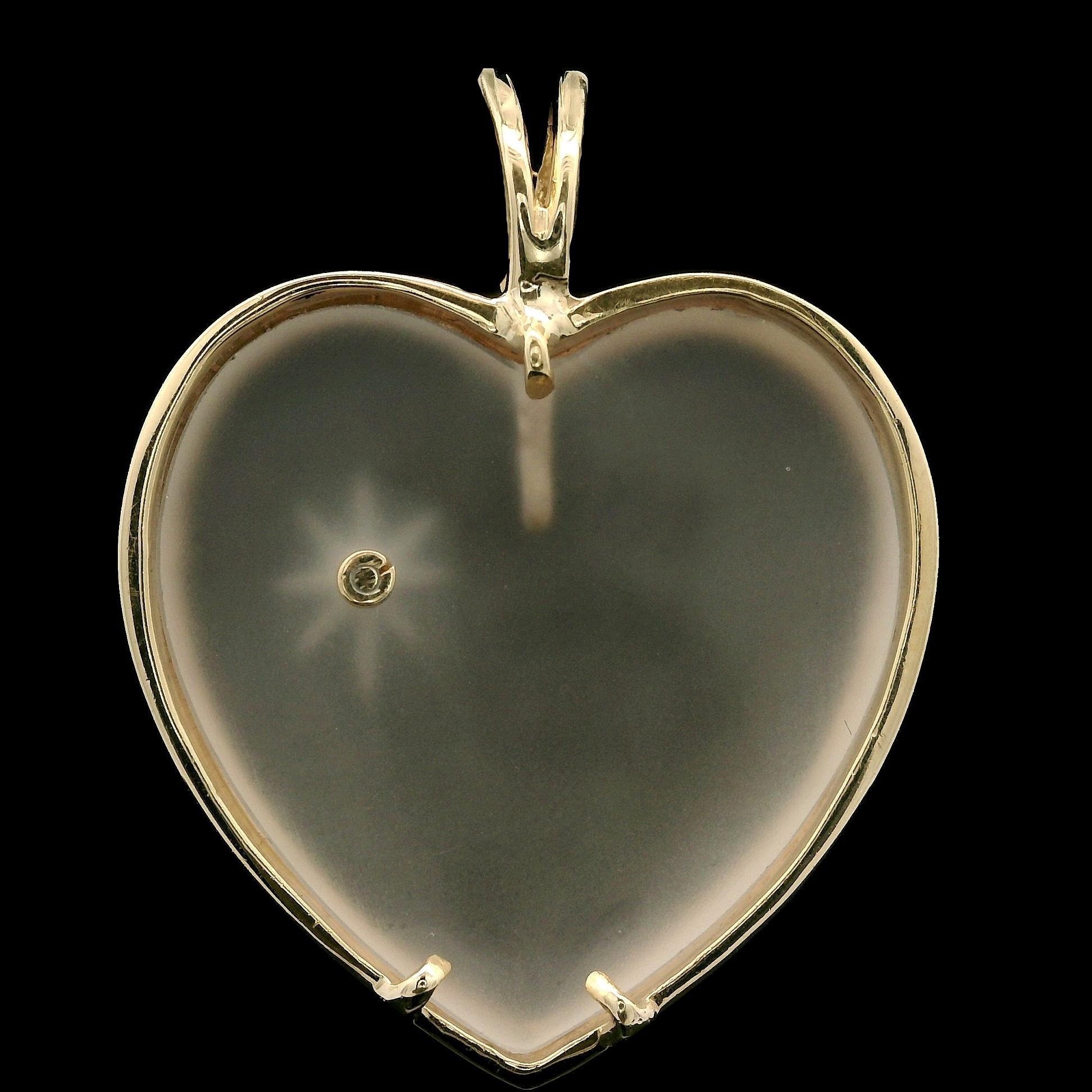 Pendentif cœur vintage en or jaune dépoli, quartz et diamants Pour femmes en vente