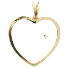 Vintage Yellow Gold Frosted Glass Quartz Diamond Heart Pendant