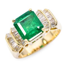 Vintage Yellow Gold GIA 2.49ct Brazilian Emerald and Diamond Ring