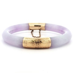 Vintage Yellow Gold GIA Burma Purple Arc A Jade Hinged Open Bangle Bracelet