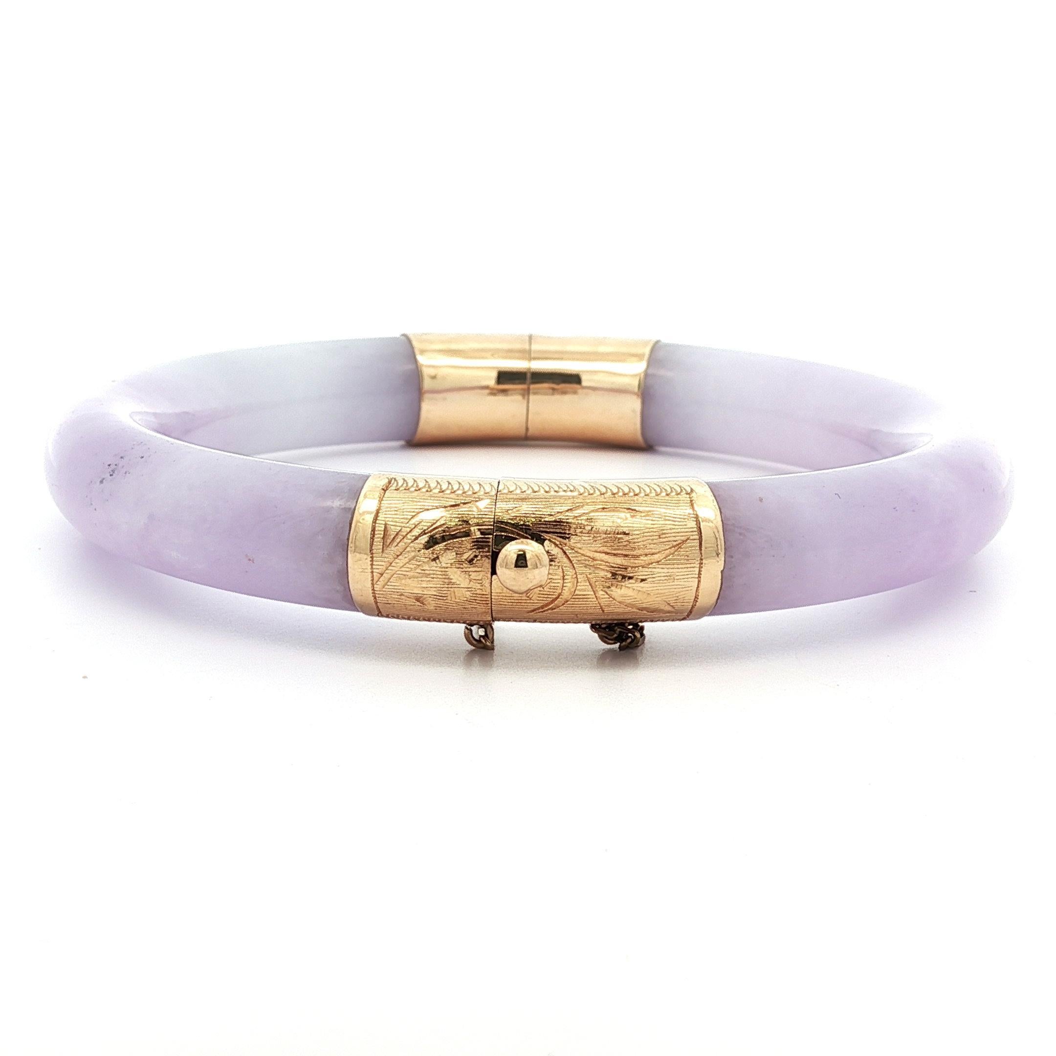 Bracelet ouvert à charnière en or jaune Vintage GIA Burma Purple Arc A Jade Bon état - En vente à Montclair, NJ
