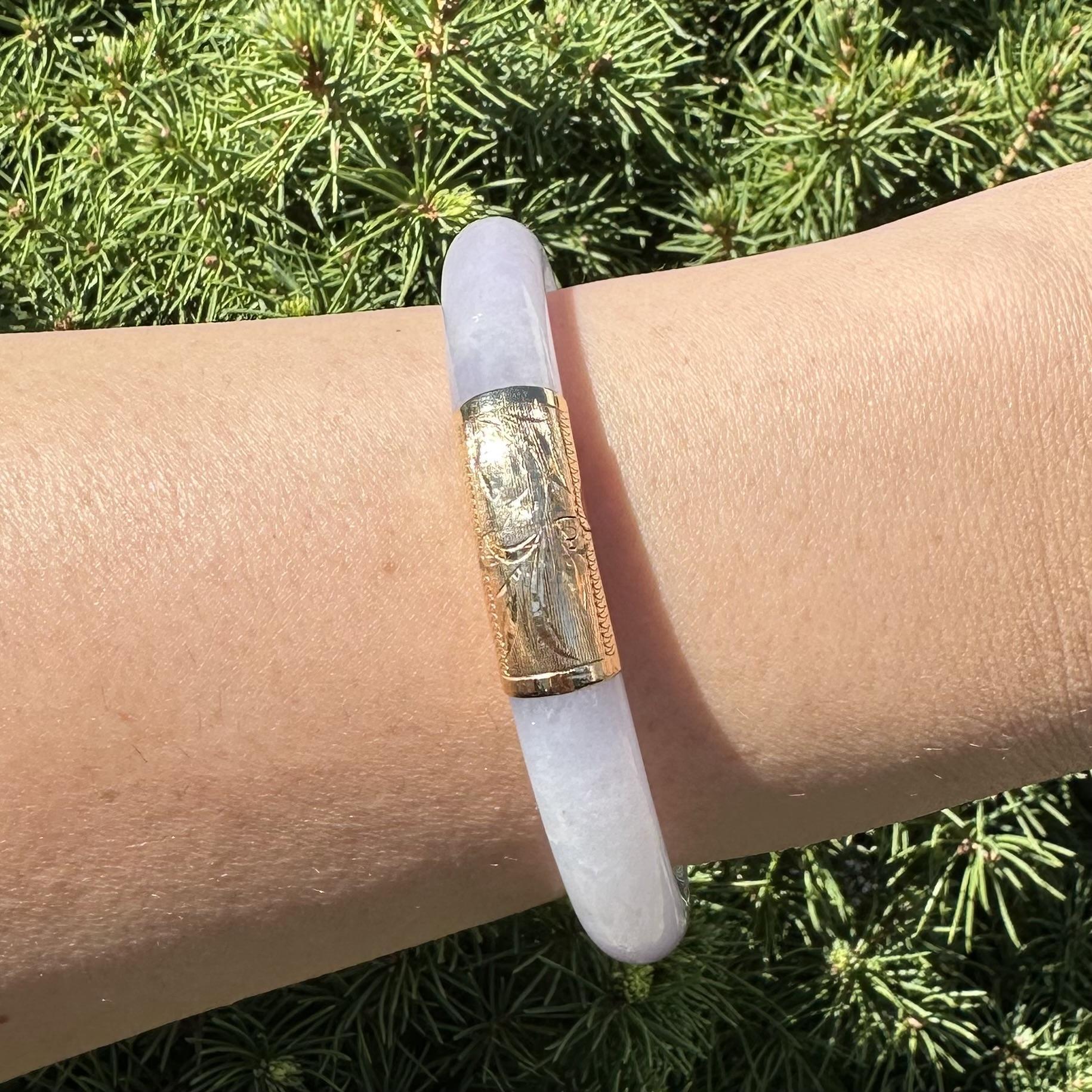 Bracelet ouvert à charnière en or jaune Vintage GIA Burma Purple Arc A Jade en vente 4