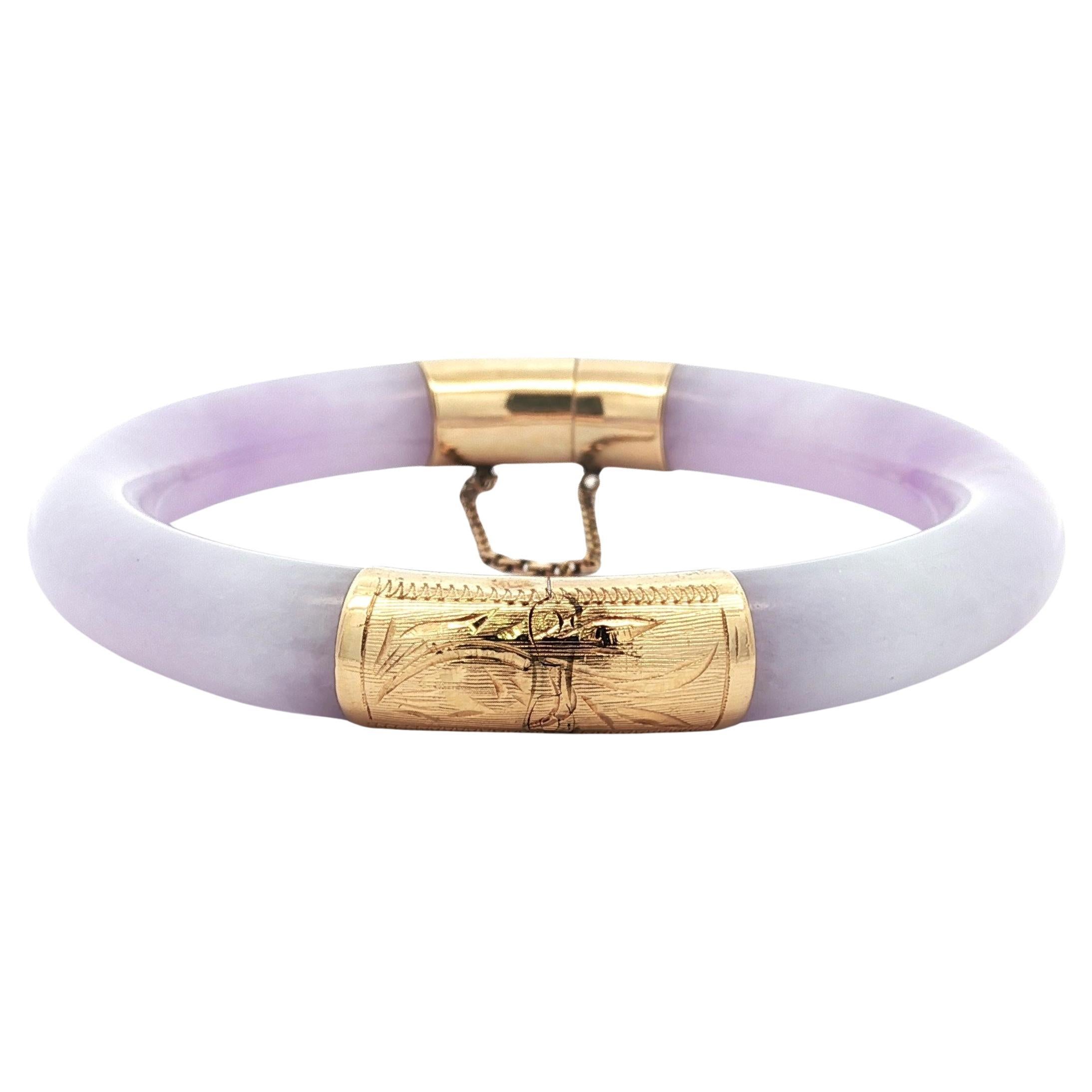 Bracelet ouvert à charnière en or jaune Vintage GIA Burma Purple Arc A Jade