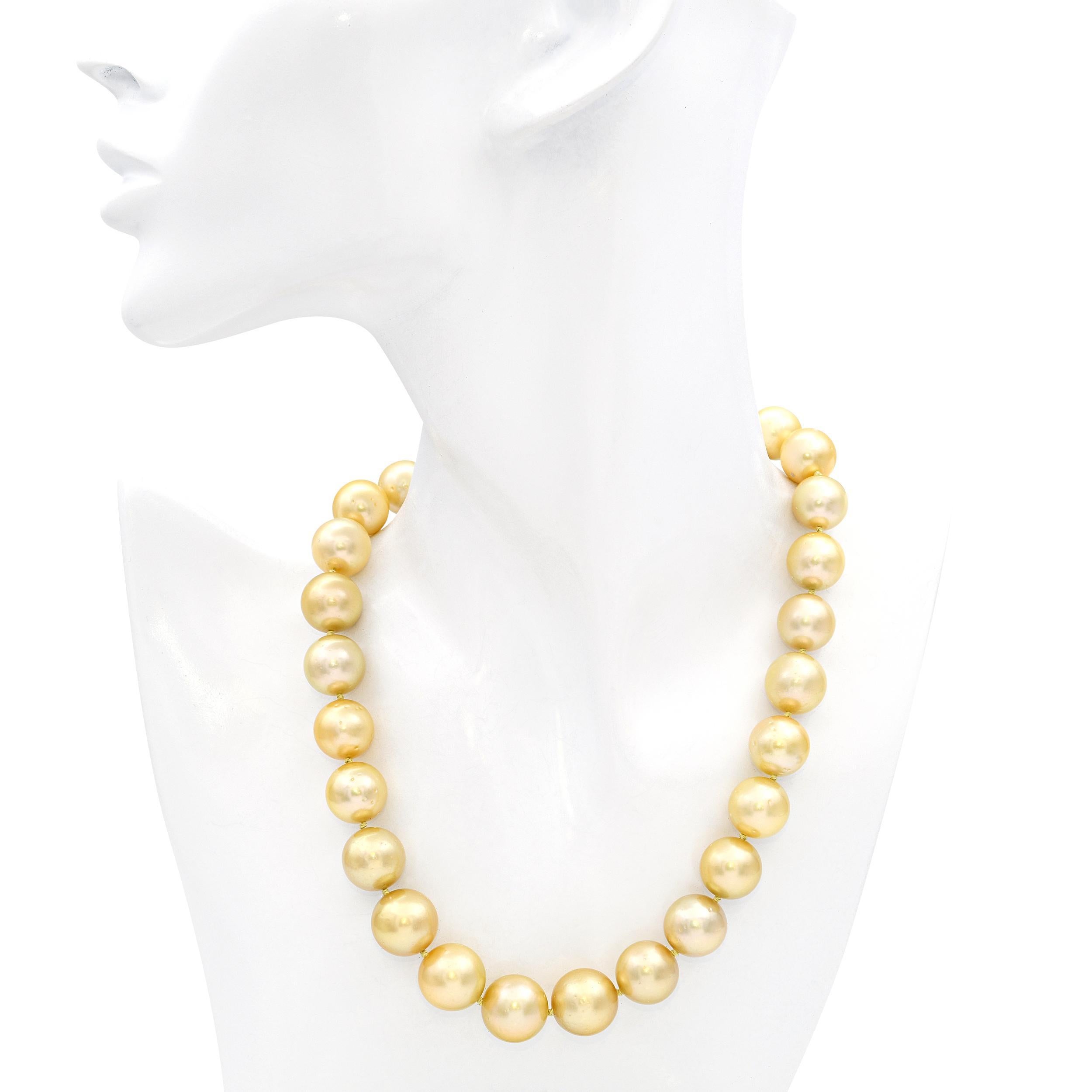 Vintage Gelbgold abgestufte große goldene Südseeperlenkette (Ungeschliffen) im Angebot