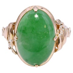 Vintage Yellow Gold Green Jade Cabochon Ring