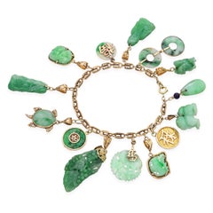 Bracciale charme vintage in oro giallo e giada verde