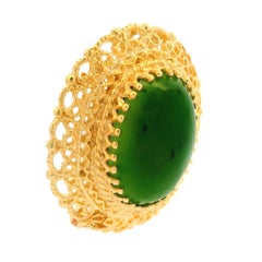 Vintage Gelbgold Grün Jade Open Work Detail Pin Brosche oder Slide Anhänger