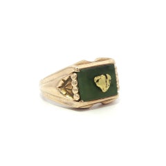 Vintage Yellow Gold Green Jade w/ Golden Nugget Center Men's Band Ring