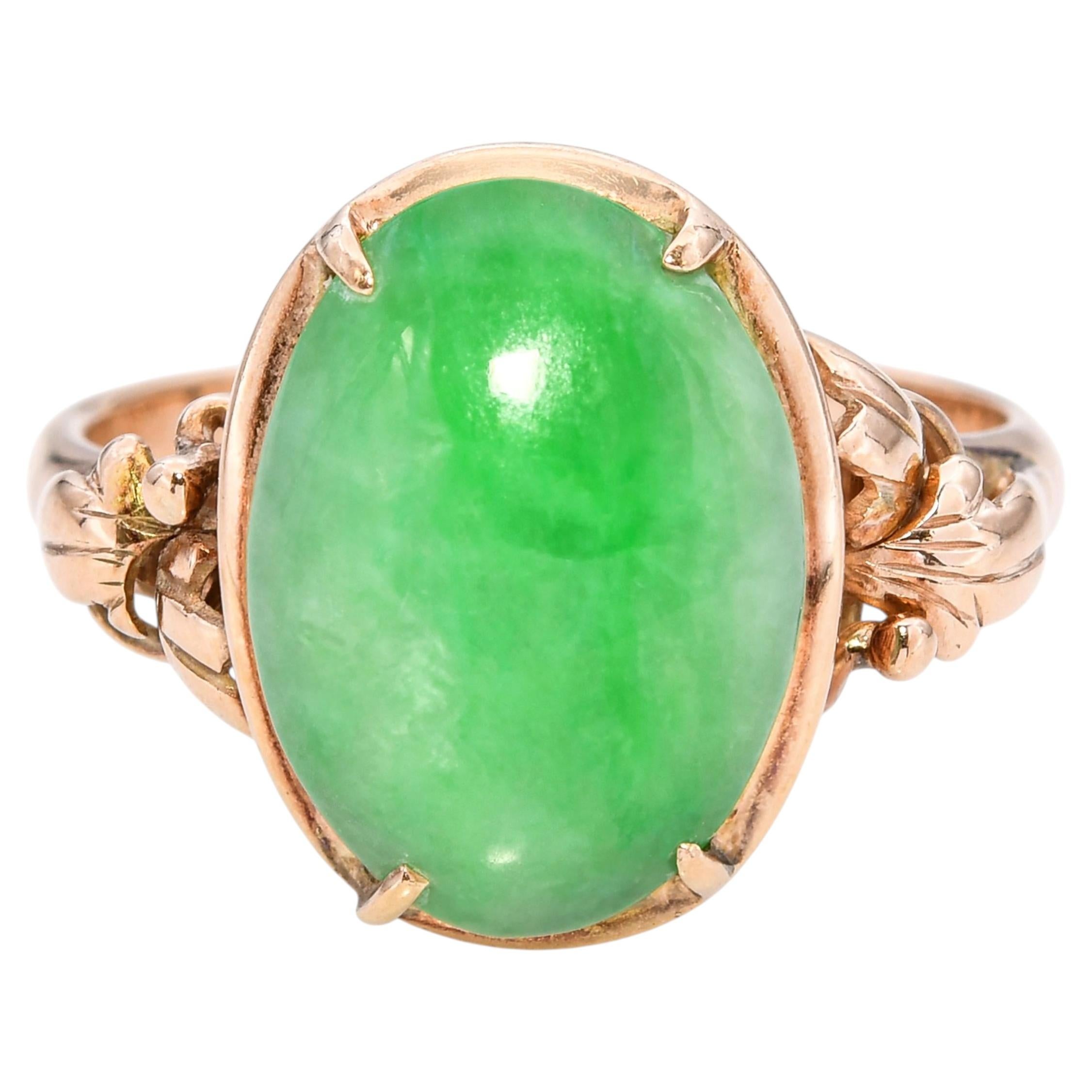 Bague Vintage en or jaune et jadeite verte