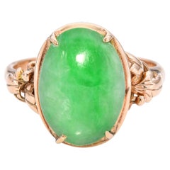 Vintage Yellow Gold Green Jadeite Jade Ring