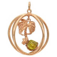 Vintage Yellow Gold Peridot Hawaii Palm Tree Pendant