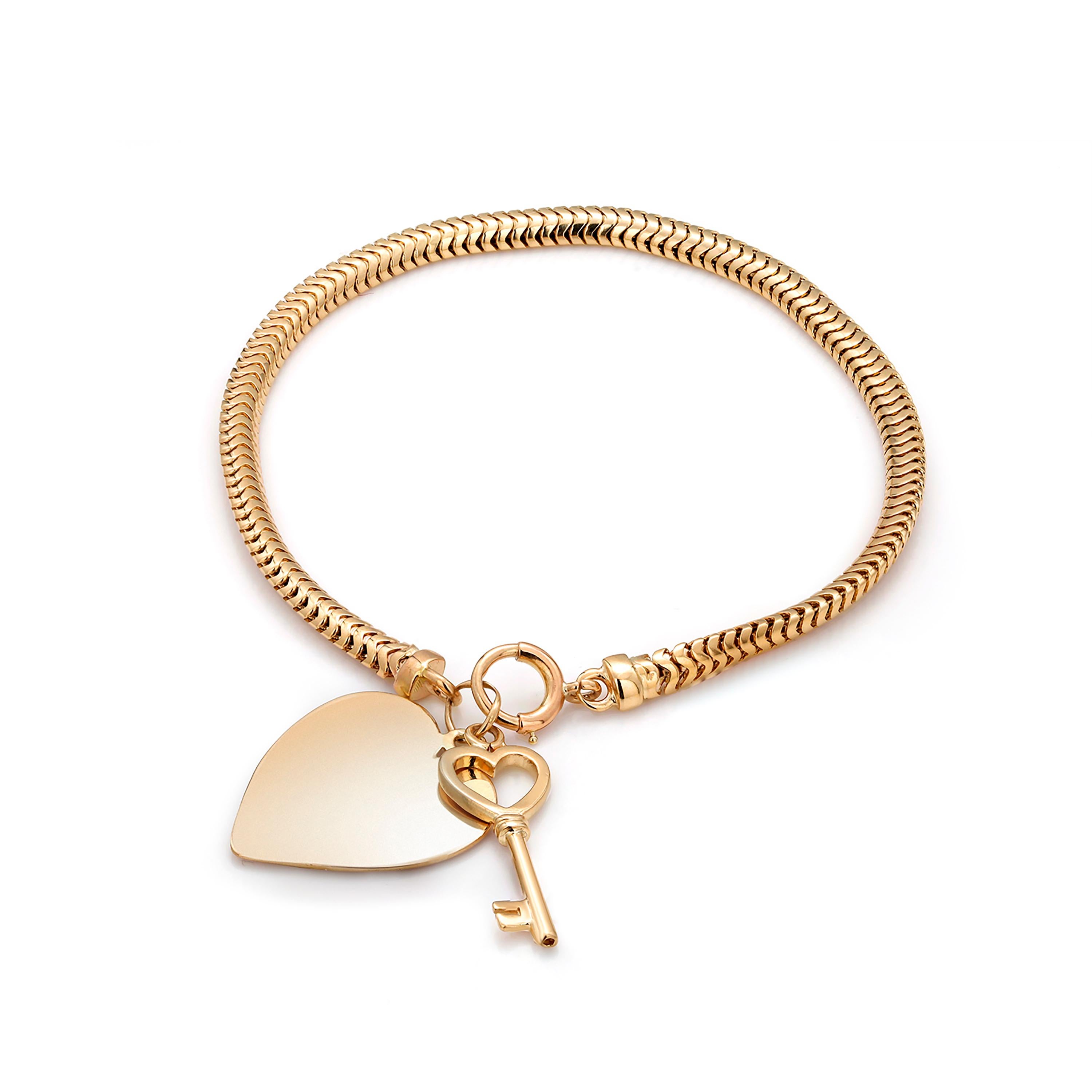 Retro Vintage Yellow Gold Tiffany and Co Heart and Key Charm Bracelet