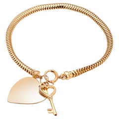 Vintage Yellow Gold Tiffany and Co Heart and Key Charm Bracelet