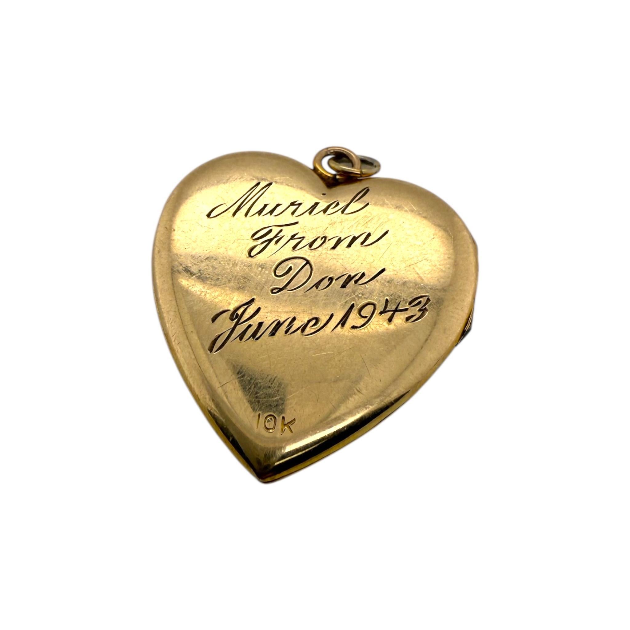 Pendentif pendentif coeur vintage en or jaune 1943 en vente 2