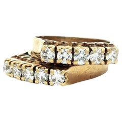 Vintage Yellow Gold High Quality 1.40ct Diamond Set of 2 Pair Guards Bands Rings