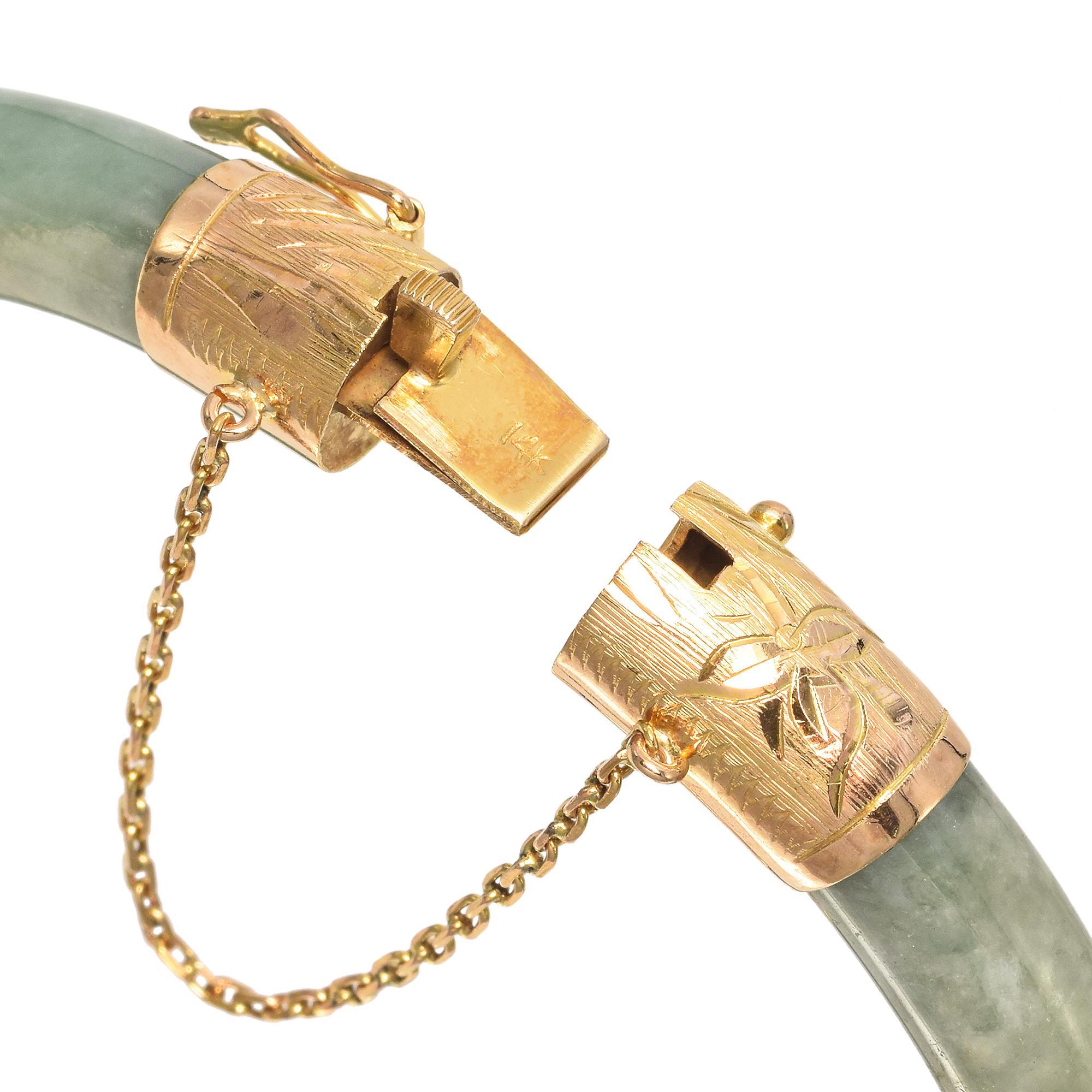 Vintage Gelbgold Scharnier Jade Armspange Armband (Cabochon)