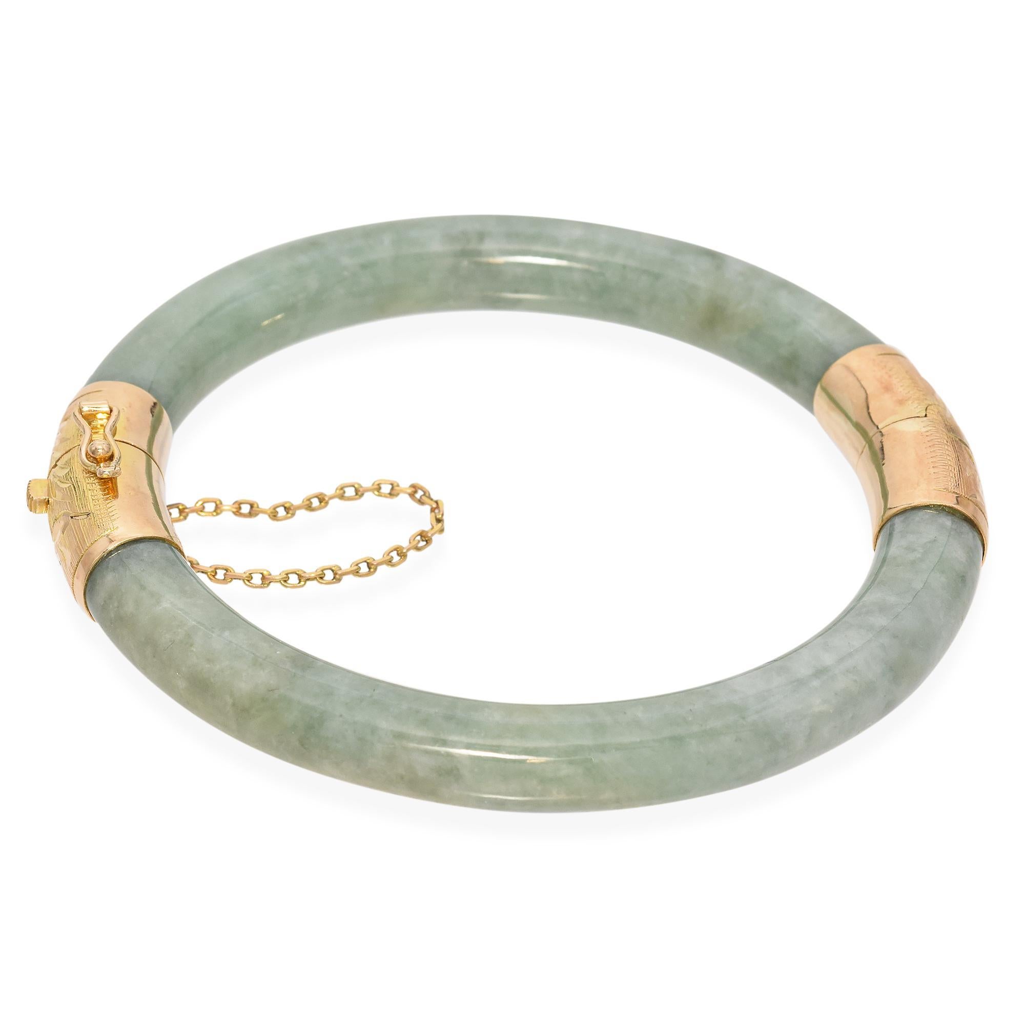 Vintage Gelbgold Scharnier Jade Armspange Armband Damen