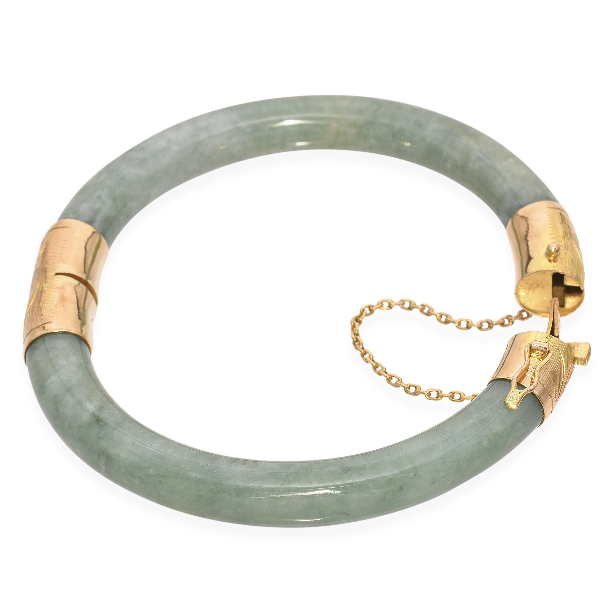 Vintage Gelbgold Scharnier Jade Armspange Armband 1