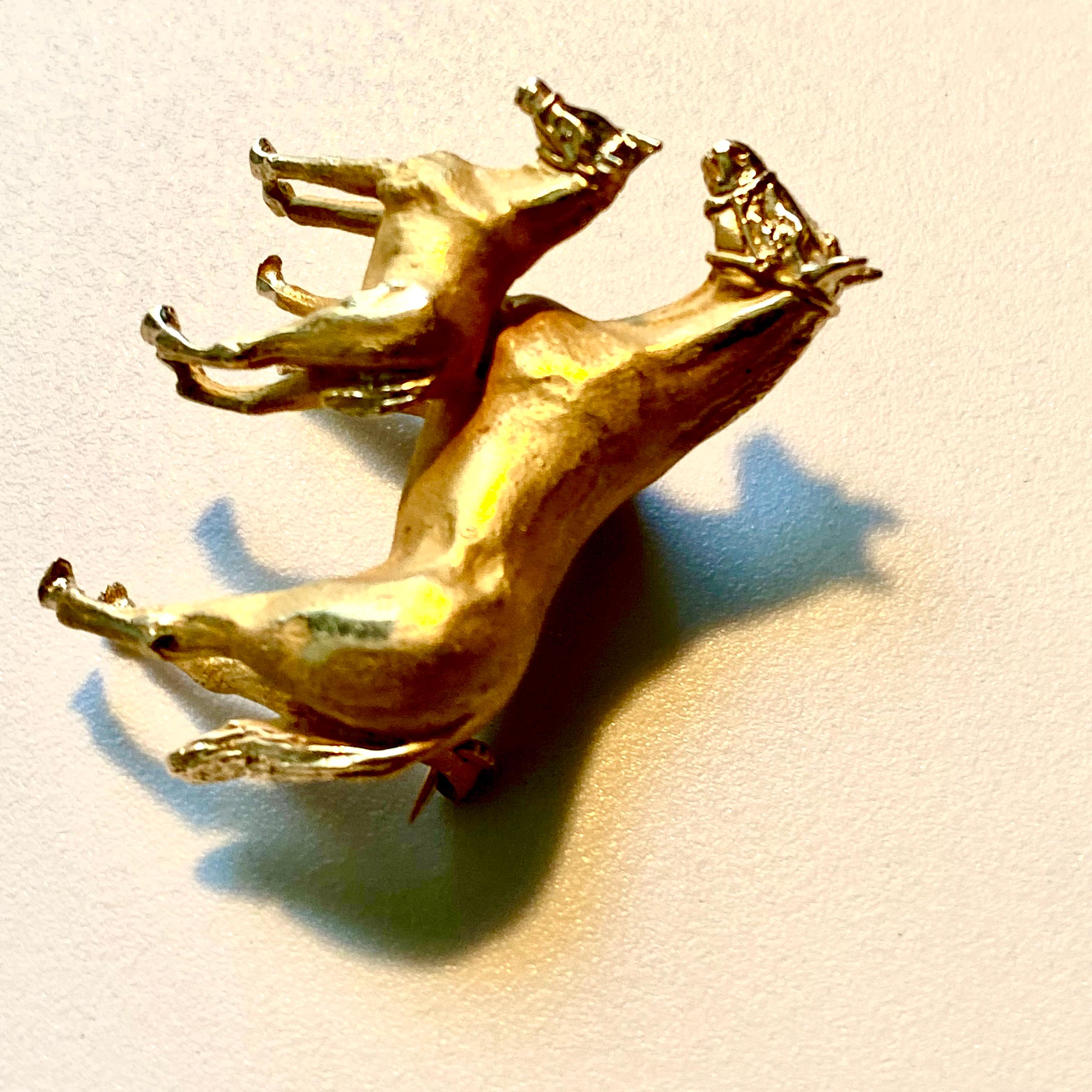 Vintage Yellow Gold Horse Foal Wearing Bridle 20 Century 1.8 Inch Figural Brooch In Good Condition In New York, NY