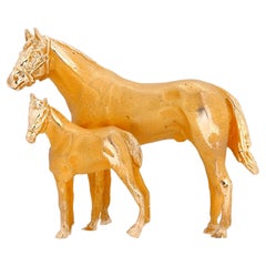 Vintage Yellow Gold Horse Foal Wearing Bridle 20 Century 1.8 Inch Figural Brooch