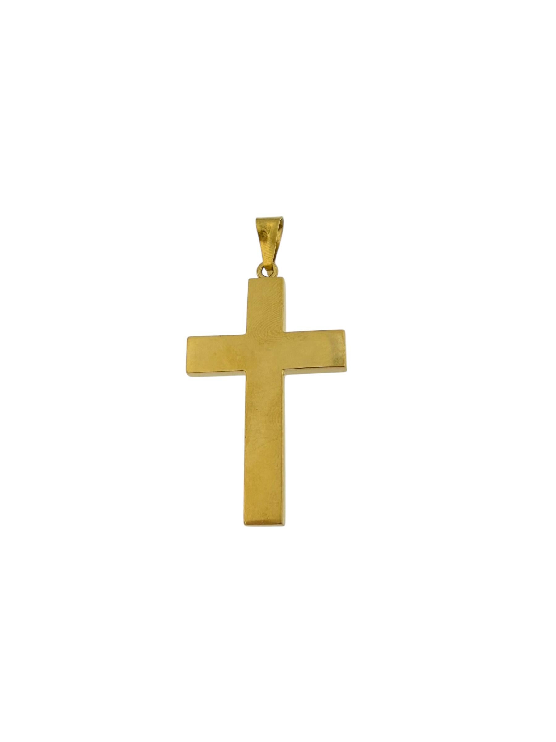 Croix italienne vintage en or jaune avec motif de feuilles Unisexe en vente