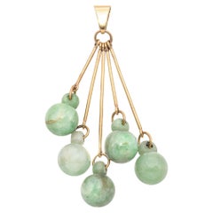 Vintage Yellow Gold Jade Cluster Drop Pendant
