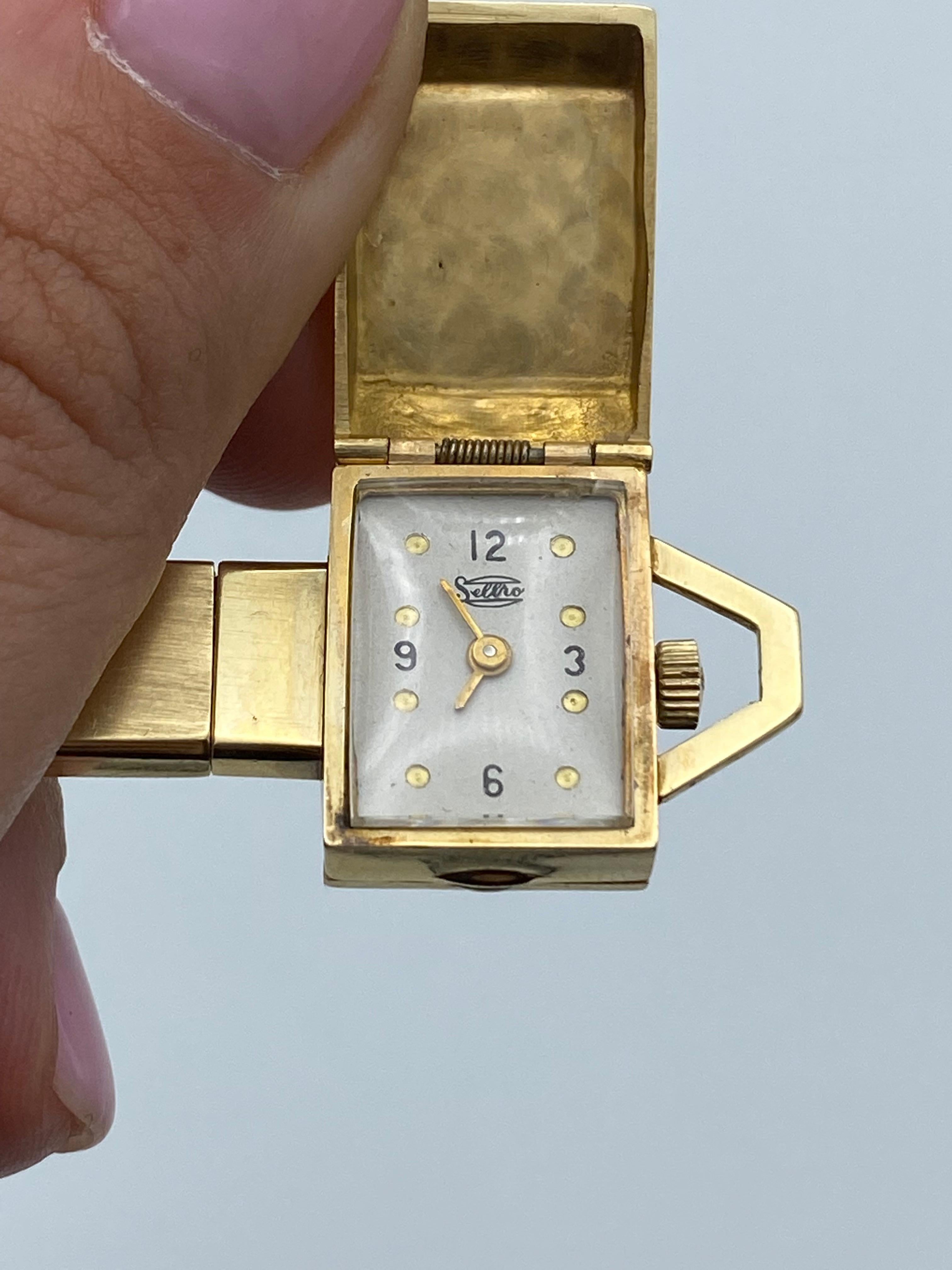 Vintage Yellow Gold Key Pendant w/ Benrus Watch 1
