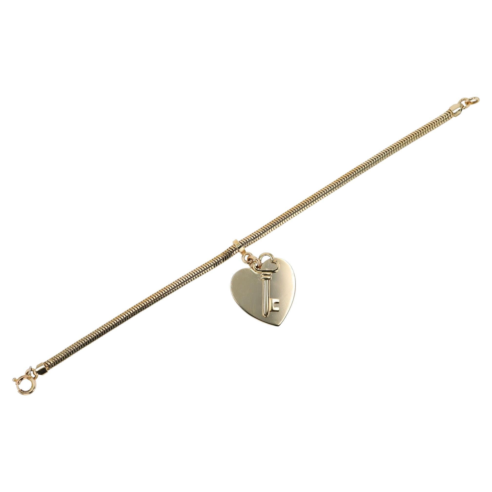 Vintage Yellow Gold Key To My Heart Charm Bracelet For Sale