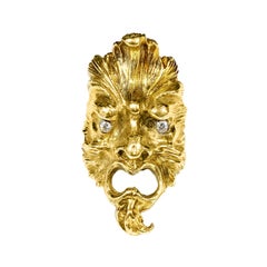 Vintage Yellow Gold Large Mythological Face Ring