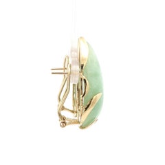 Vintage Yellow Gold Large Pear Cabochon Jade Gold Flame Omega Earrings