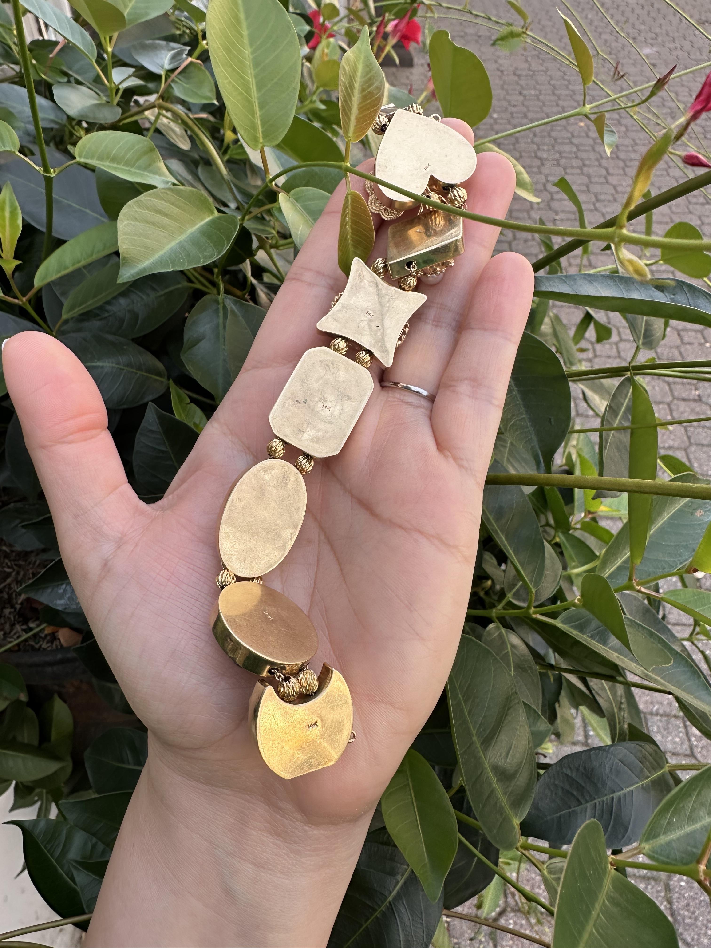 Vintage Yellow Gold Large Large Heavy Gemstone Snake Flower Slide Bracelet en vente 9